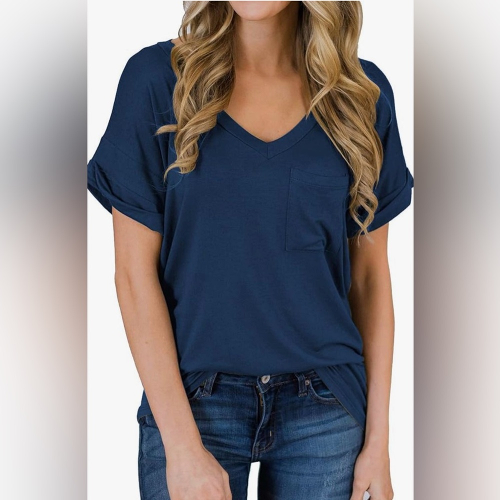 Blue V-Neck Short Sleeve Tee